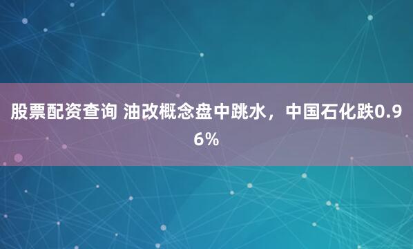 股票配资查询 油改概念盘中跳水，中国石化跌0.96%